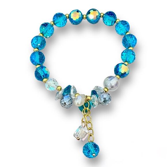 Blue Swarovski Beaded Bracelet With Charms - Picture 1 of 7